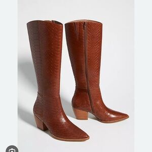 Matisse Anthropologie Bruna Boot western Croc Leather emboss Heeled Boots cowboy